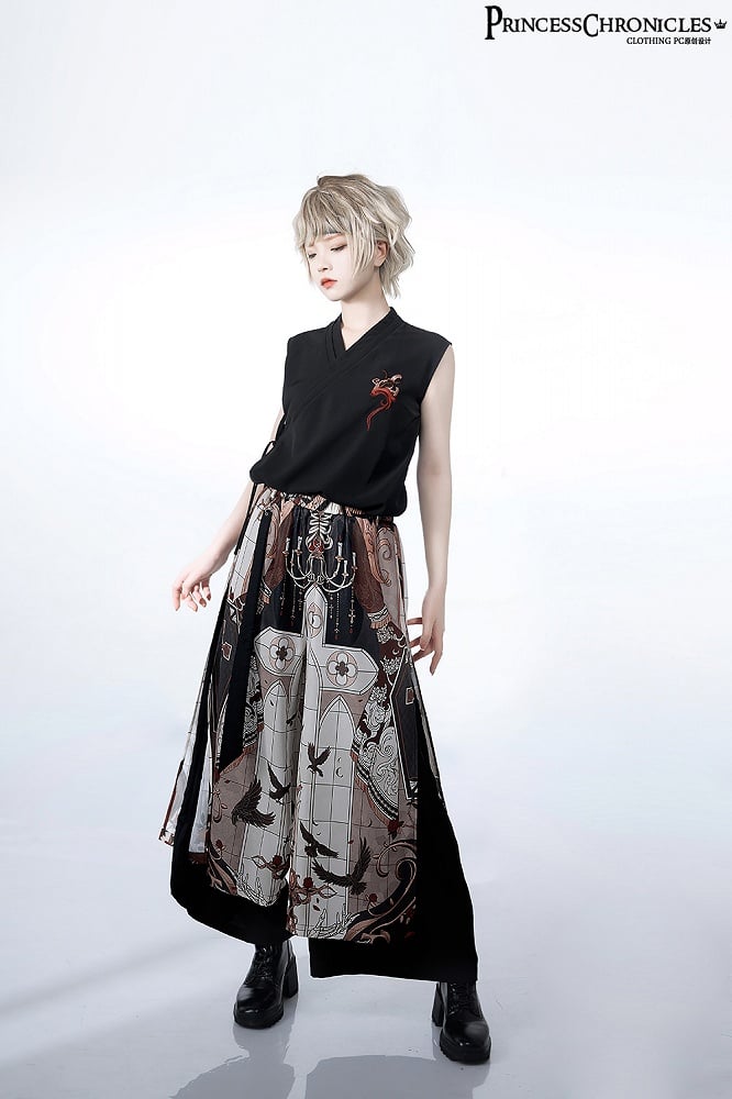 Night Command Cross Print Wide-leg Cut Pants