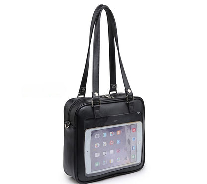 Black/White/Light Blue Square PU Tote Ita Bag