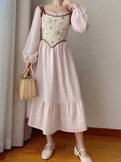 Beige Scoop Neckline Corset with Floral Pattern