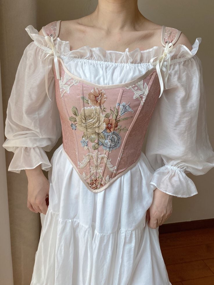 Pink Scoop Neckline Corset with Floral Pattern