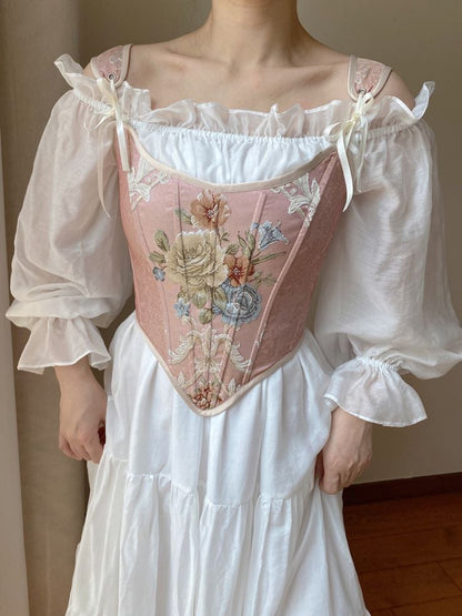Pink Scoop Neckline Corset with Floral Pattern