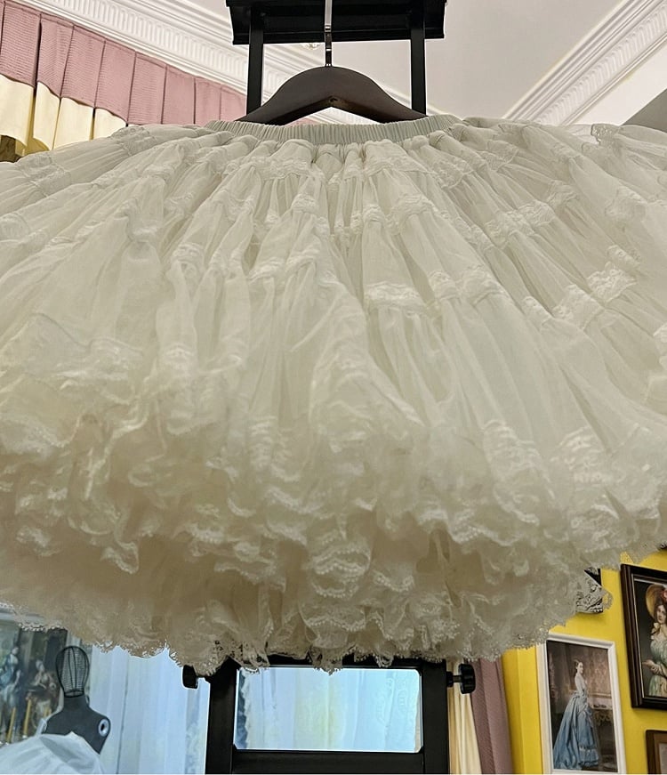 Antique Doll White/Black Lace Trim Vintage Tiered Skirt