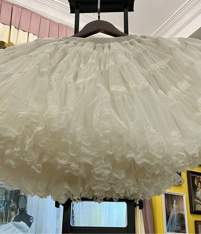 Antique Doll White/Black Lace Trim Vintage Tiered Skirt