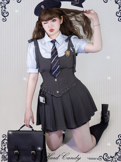 Plus Size Friendly Grey Boned Waistcoat with Badge