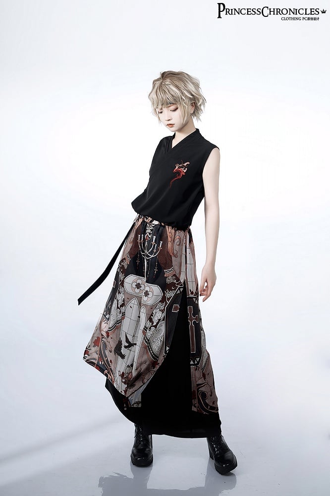 Night Command Cross Print Wide-leg Cut Pants