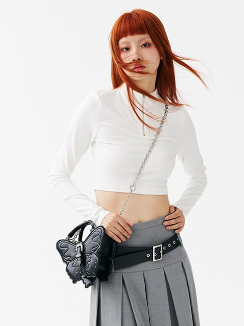 Black Butterfly Metal Chain Strap Small Version PU Crossbody