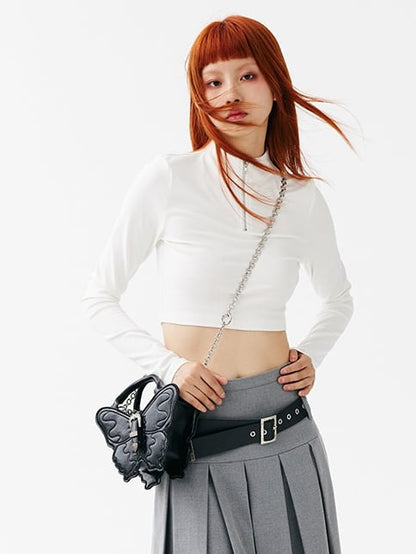 Black Butterfly Metal Chain Strap Small Version PU Crossbody