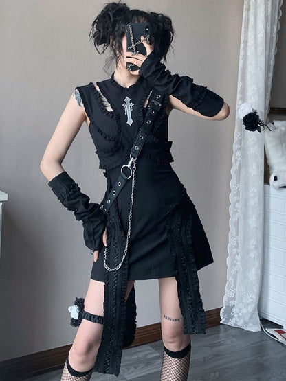 Alternative Fashion Cross Embroidery Punk Dress
