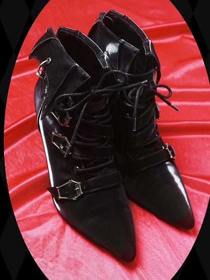 Coffin-shaped Buckle Straps Velvet Black Gothic Lolita High Heels