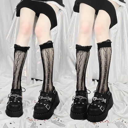 Devil's Trap Lace-up Closure Silver-tone Studs Decorated PU Matte Black Flatforms