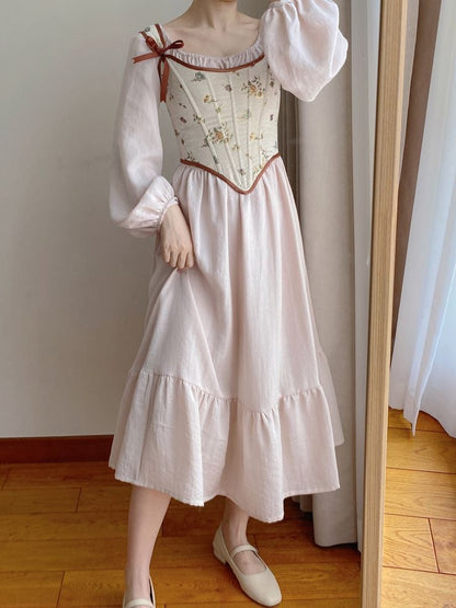 Beige Scoop Neckline Corset with Floral Pattern