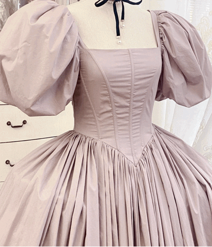 Light Pink Short Puff Sleeves Corset Basque Rococo Southern Belles Dress