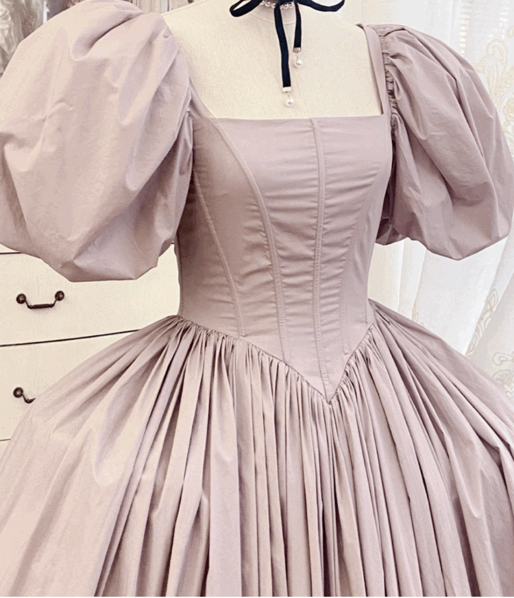 Light Pink Short Puff Sleeves Corset Basque Rococo Southern Belles Dress