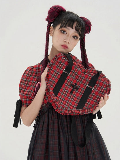 Pink/Red Sweetheart-shaped Ruffle Trim Shoulder Bag