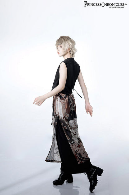 Night Command Cross Print Wide-leg Cut Pants