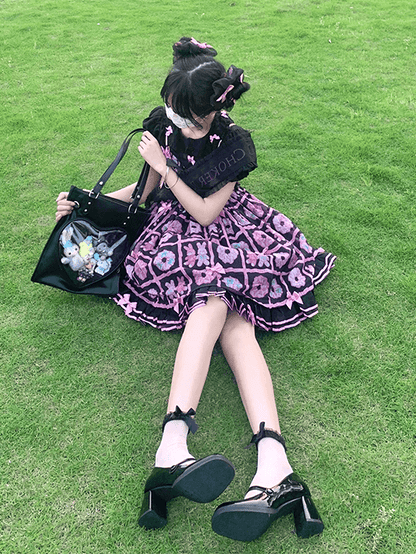 Milk White/Black Heart-shaped Window Square PU Tote Ita Bag