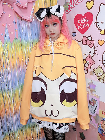 Blue/Yellow Big Eyes Cartoon Print Hoodie