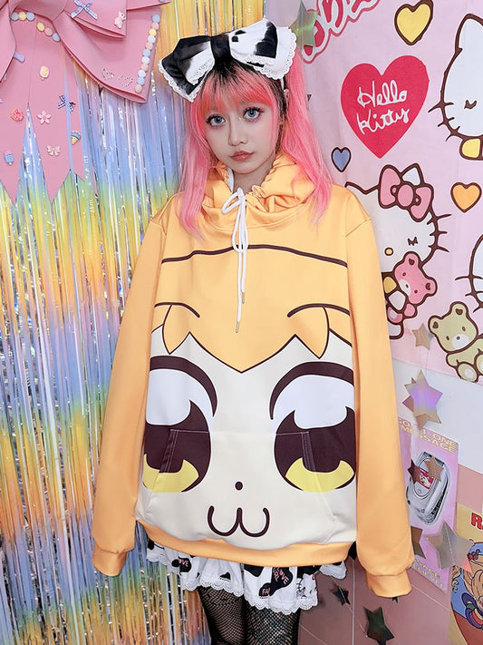 Blue/Yellow Big Eyes Cartoon Print Hoodie