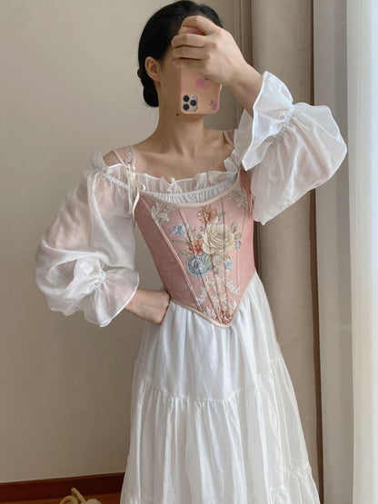 Pink Scoop Neckline Corset with Floral Pattern