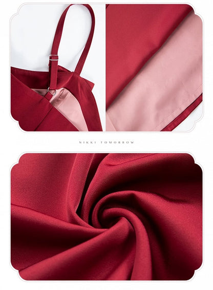 Red Elegant Slim Fit Waist Spaghetti Straps Dress