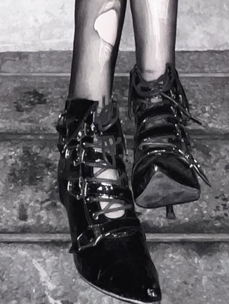 Coffin-shaped Buckle Straps Velvet Black Gothic Lolita High Heels