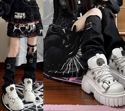 Skull Star Studs Decorated White PU Punk Lolita Platforms