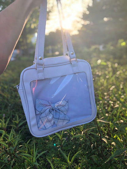 Black/White/Light Blue Square PU Tote Ita Bag