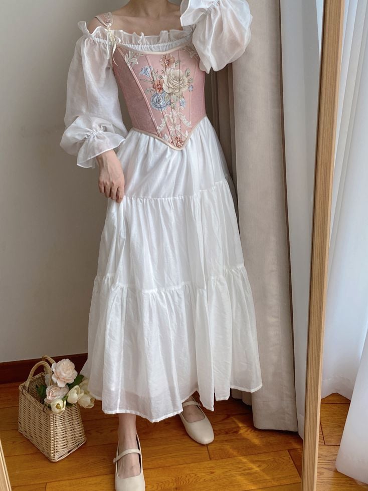 Pink Scoop Neckline Corset with Floral Pattern