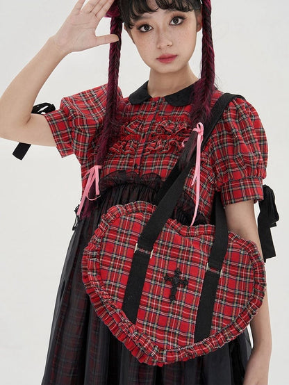 Pink/Red Sweetheart-shaped Ruffle Trim Shoulder Bag