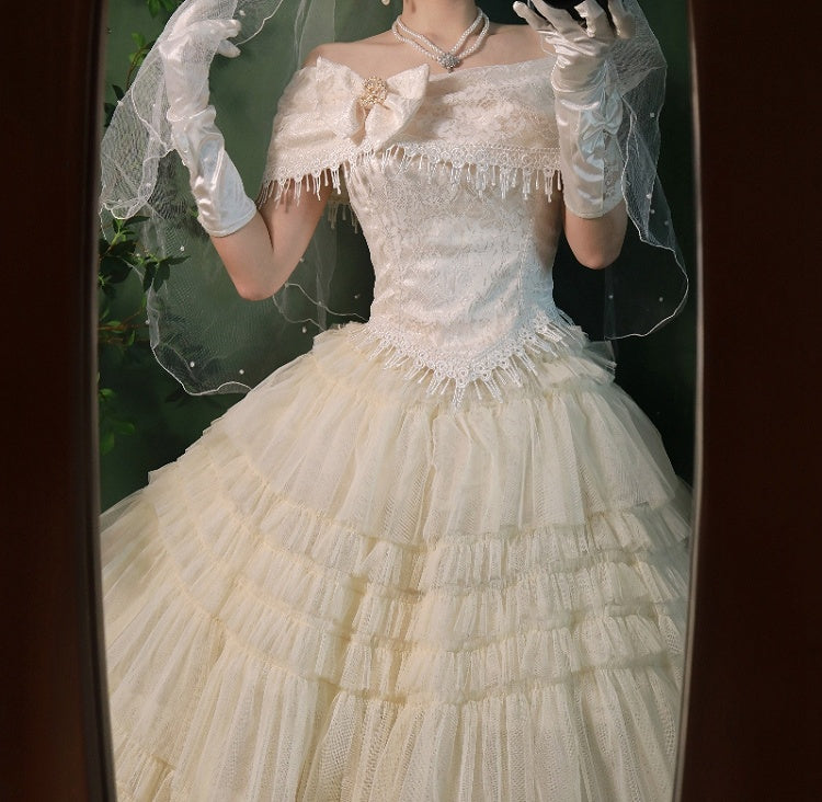 True Love Apricot Off-the-shoulder Neckline Top Asymmetrical Tassels Hemline