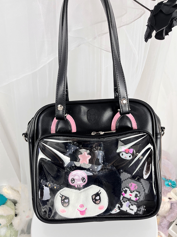 Kitty Ears Design Black and Pink PU Square Ita Bag