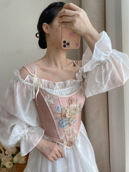 Pink Scoop Neckline Corset with Floral Pattern
