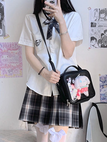 Metallic Black/White/Silver PU Square Crossbody Ita Bag