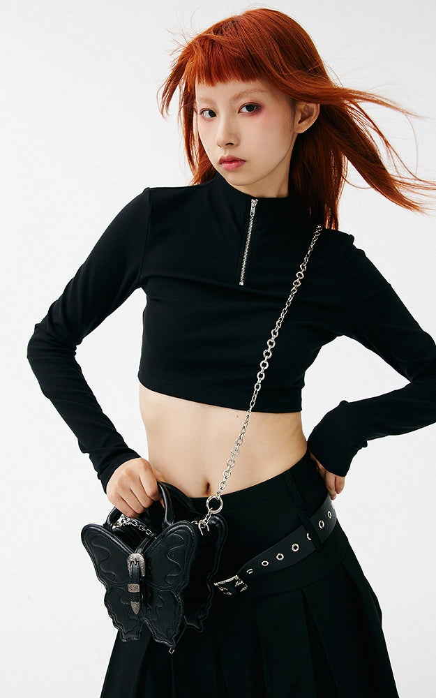 Black Butterfly Metal Chain Strap Small Version PU Crossbody