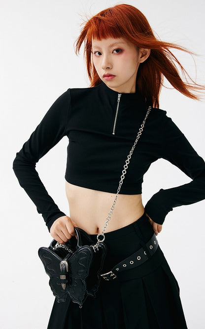 Black Butterfly Metal Chain Strap Small Version PU Crossbody