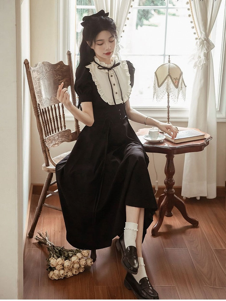 Lace-up Detail High Waist Black Flounce Hem Skirt