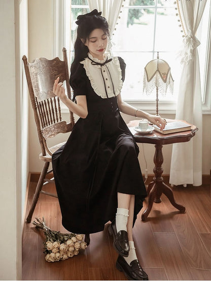 Lace-up Detail High Waist Black Flounce Hem Skirt