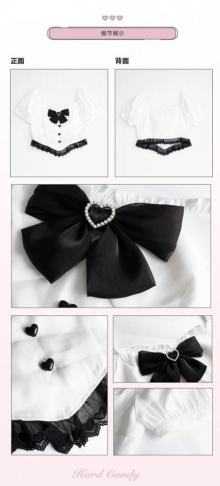 Plus Size-White Puff Sleeves Blouse + Tiered Skirt and Flounce Hem Skirt