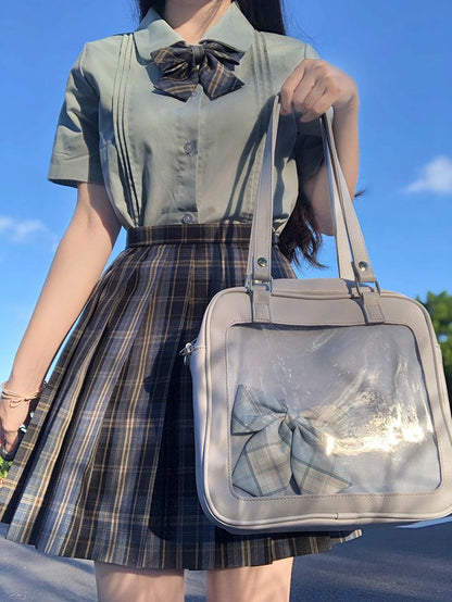 Black/White/Light Blue Square PU Tote Ita Bag