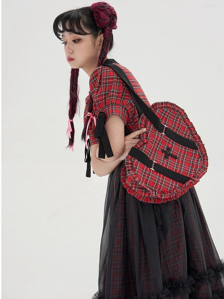 Pink/Red Sweetheart-shaped Ruffle Trim Shoulder Bag