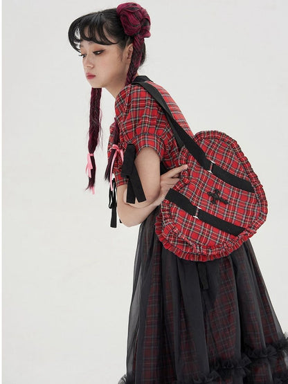 Pink/Red Sweetheart-shaped Ruffle Trim Shoulder Bag
