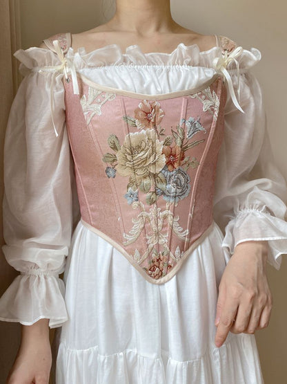 White Off-the-shoulder Neckline Vintage Dress with Flounce Hem