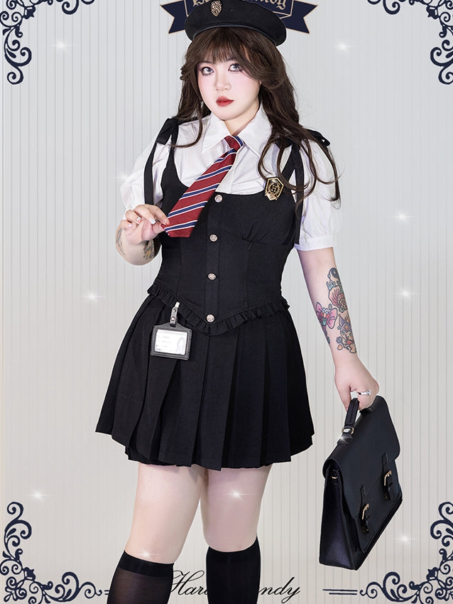Plus Size Friendly Black Boned Waistcoat with Badge