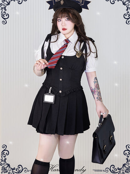 Plus Size Friendly Black Boned Waistcoat with Badge