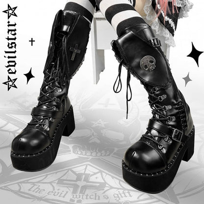 Clearance-Size 37 Bad Bunny Lace Trim Bunny Ears Design Black PU Gothic Lolita Platforms Boots