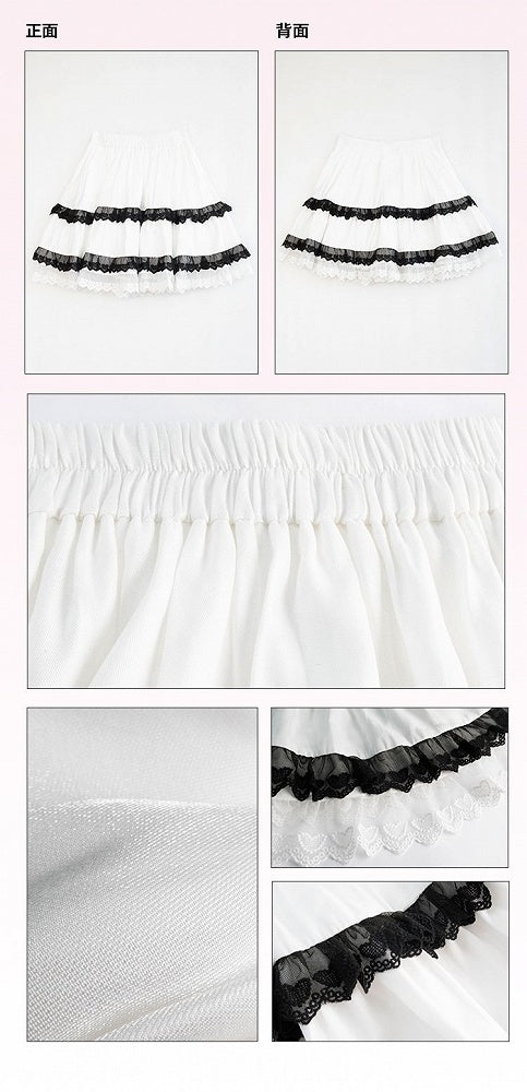 Plus Size-White Puff Sleeves Blouse + Tiered Skirt and Flounce Hem Skirt