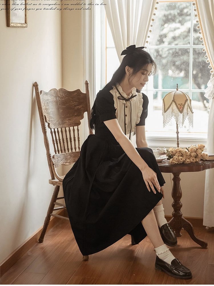 Lace-up Detail High Waist Black Flounce Hem Skirt