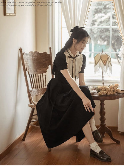 Lace-up Detail High Waist Black Flounce Hem Skirt