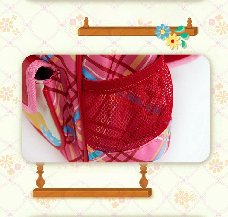 Magic Restaurant Floral and Cartoon Elephant Print PU Red Plaid Backpack