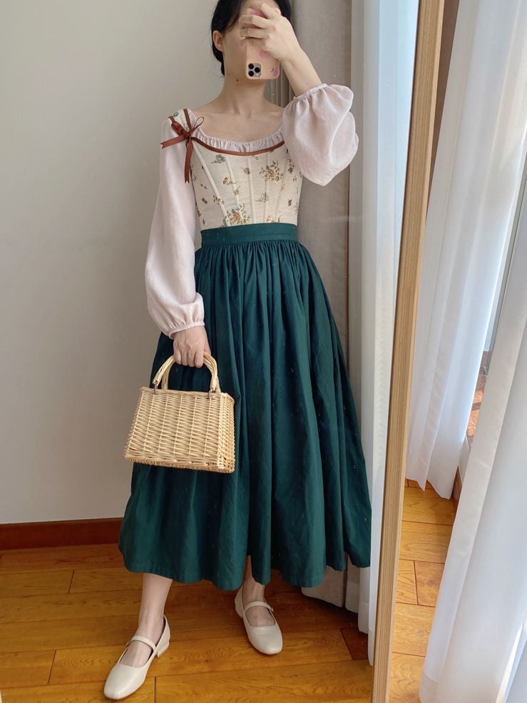 Beige Scoop Neckline Corset with Floral Pattern